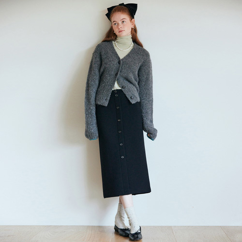 Wool Button H-Line Skirt_BK